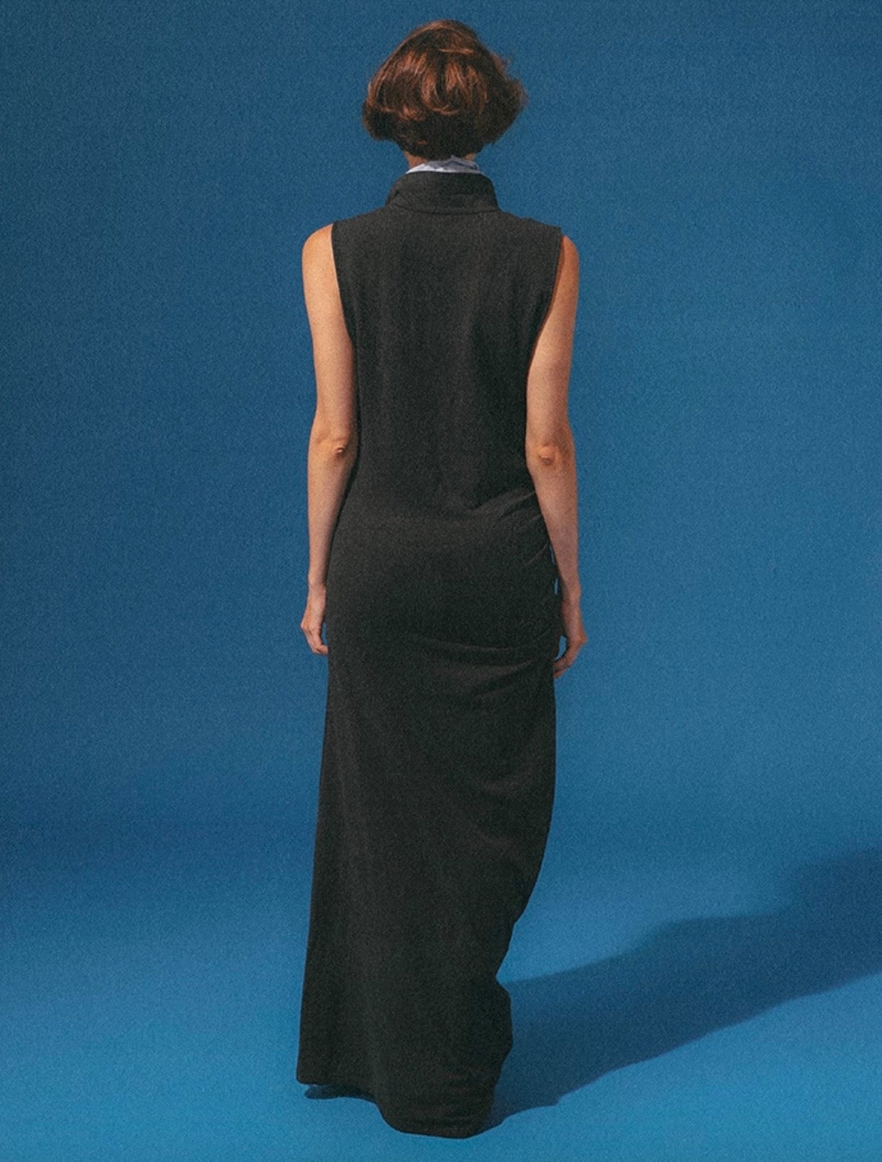 Classic Elegant Deep Heather Gray Polo Collar Asymmetrical Maxi Dress