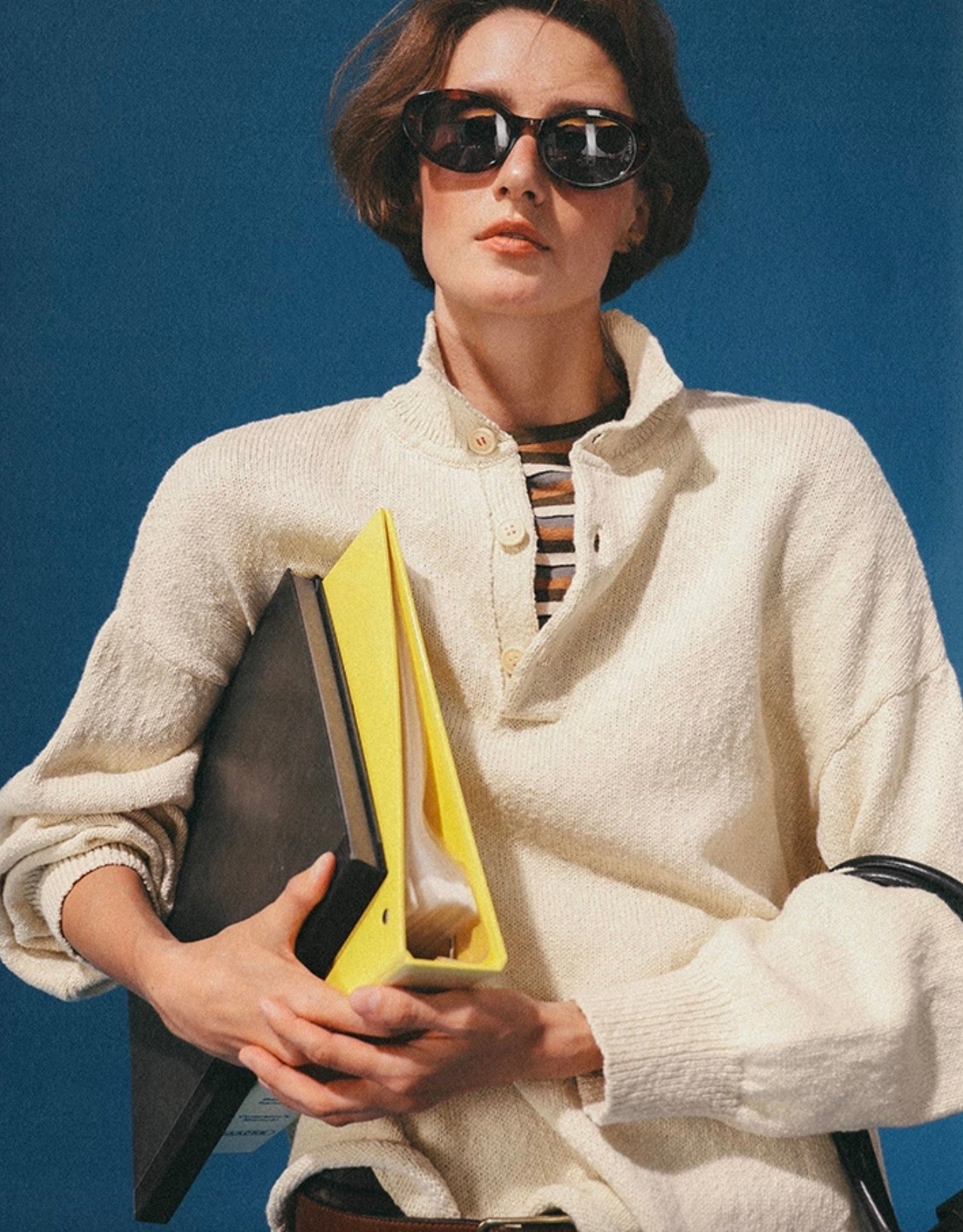 Vintage Ivory Textured High-Neck Knit Sweater