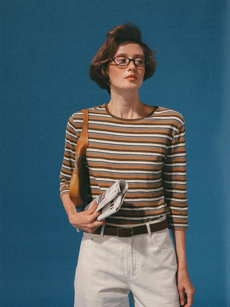 Classic Retro Striped Three-Quarter Sleeve Tee