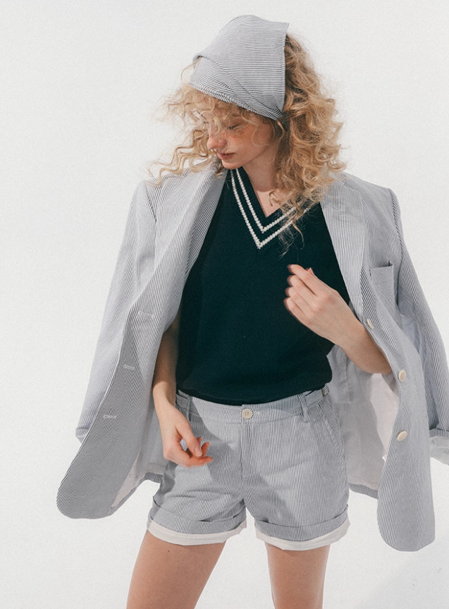 Vintage Oversized Striped Casual Blazer