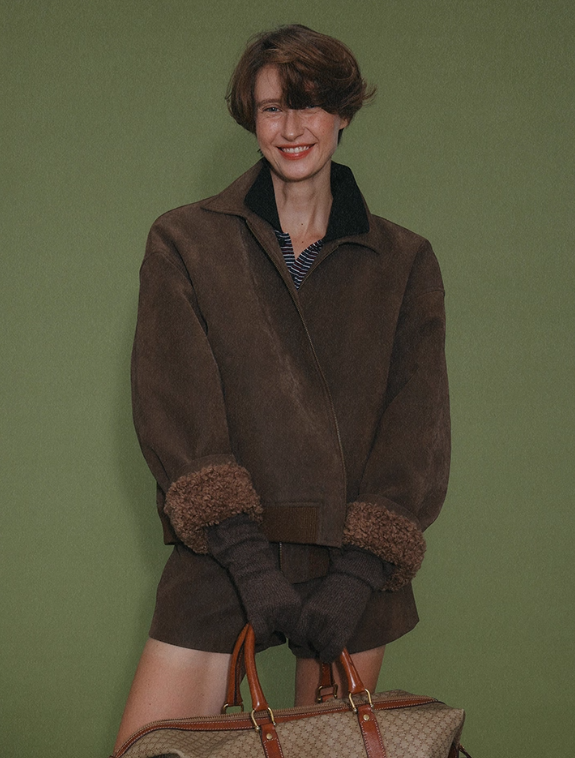 Vintage Heavyweight Chocolate Brown Fleece-Lined PU Jacket