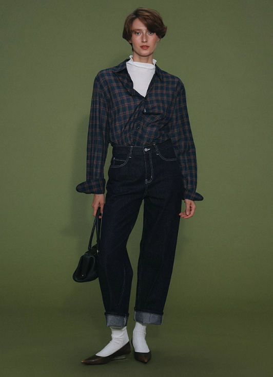 Vintage Color-Block Plaid Long Sleeve Shirt