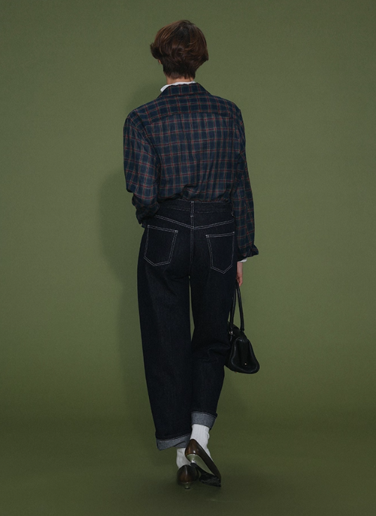 Vintage Color-Block Plaid Long Sleeve Shirt