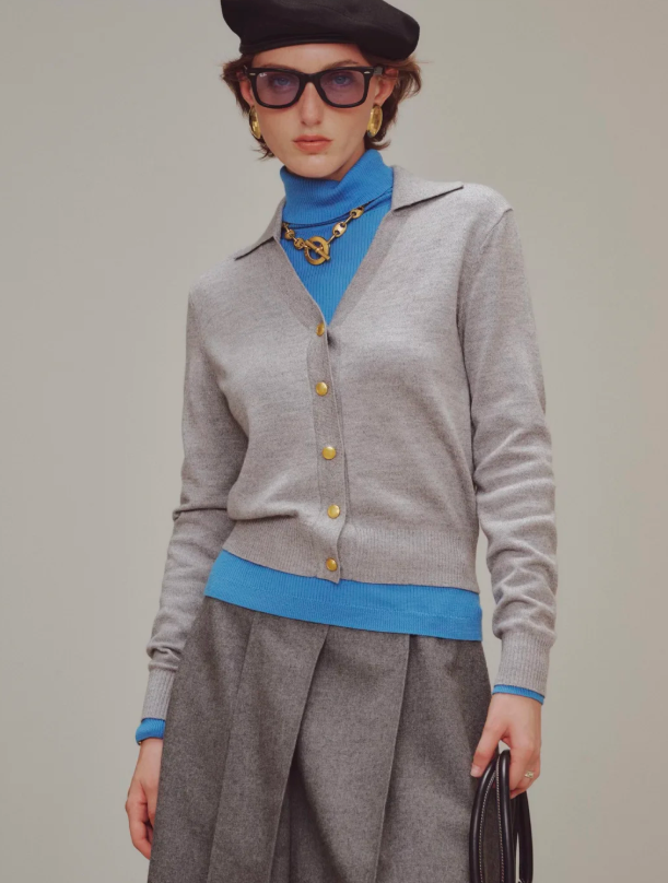 Vintage Gray V-Neck Button-Up Cardigan