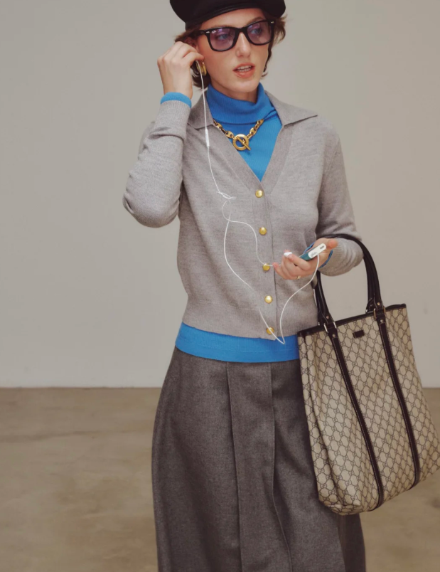 Vintage Gray V-Neck Button-Up Cardigan