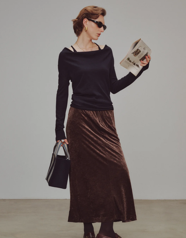 Vintage Black Boat Neck Wool Pullover